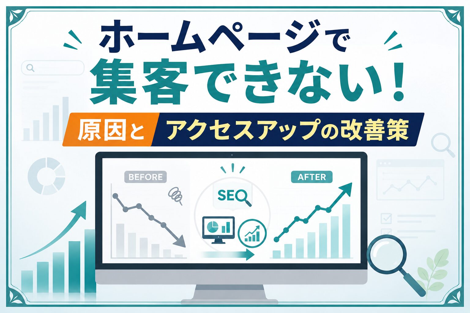 ホームページで集客できない原因とアクセスアップの方法を解説するアイキャッチ画像