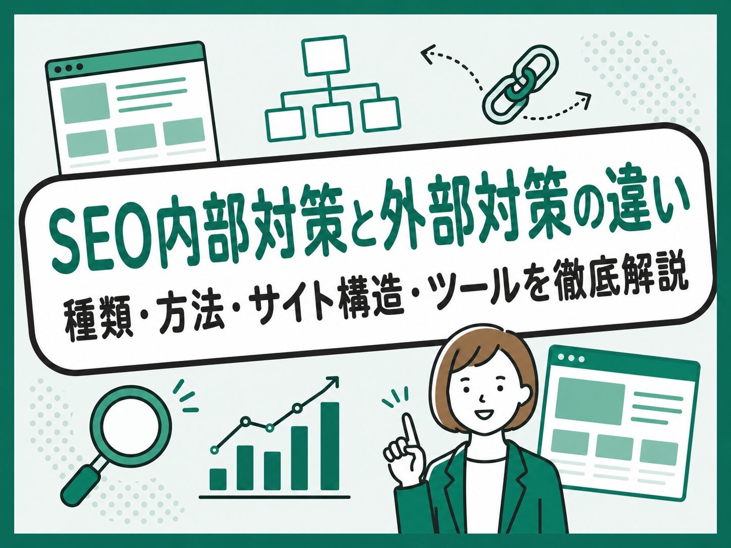 SEO内部対策と外部対策の違いを解説するアイキャッチ画像